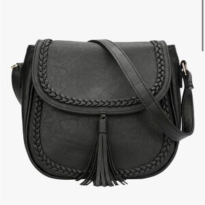 Black Braided Tassel Crossbody Bag by